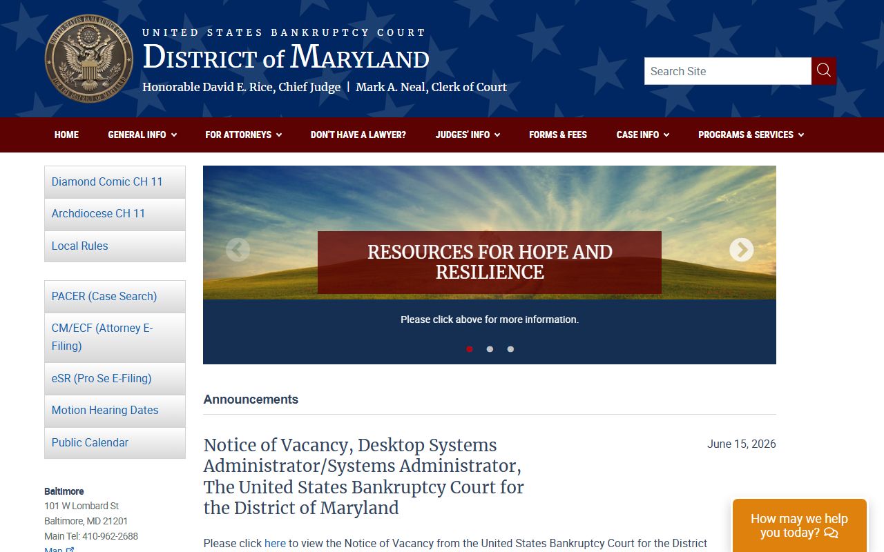 Talbot County court dockets U.S. Bankruptcy Court for the District of Maryland