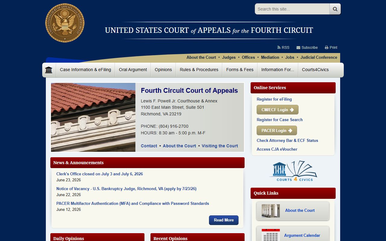 Talbot County court dockets Fourth Circuit Court of Appeals