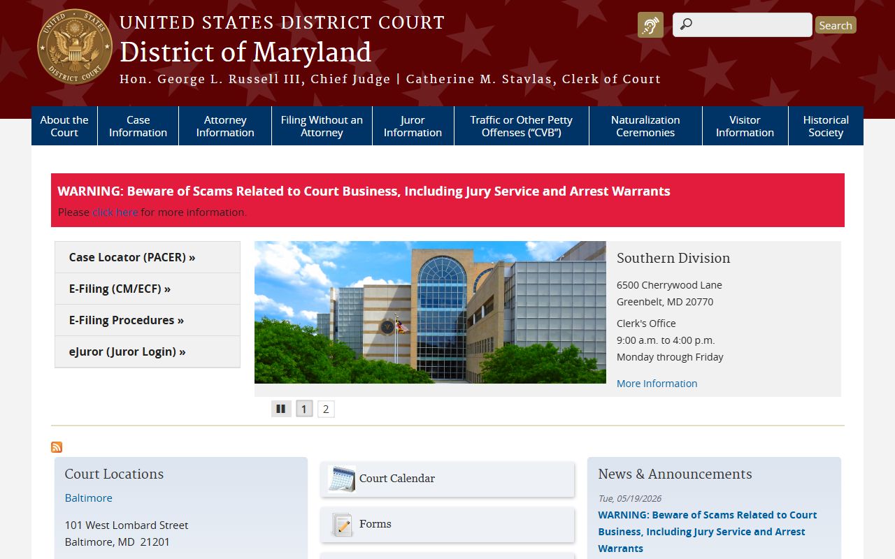 Talbot County court dockets U.S. District Court for the District of Maryland
