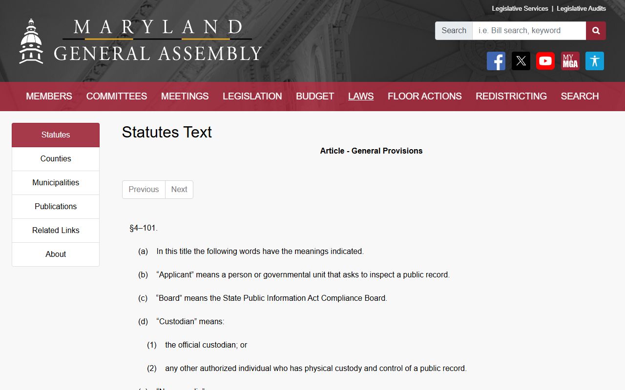 Talbot County court records Maryland PIA definitions statute