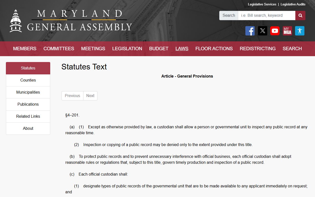 Talbot County court records Maryland PIA inspection rights statute