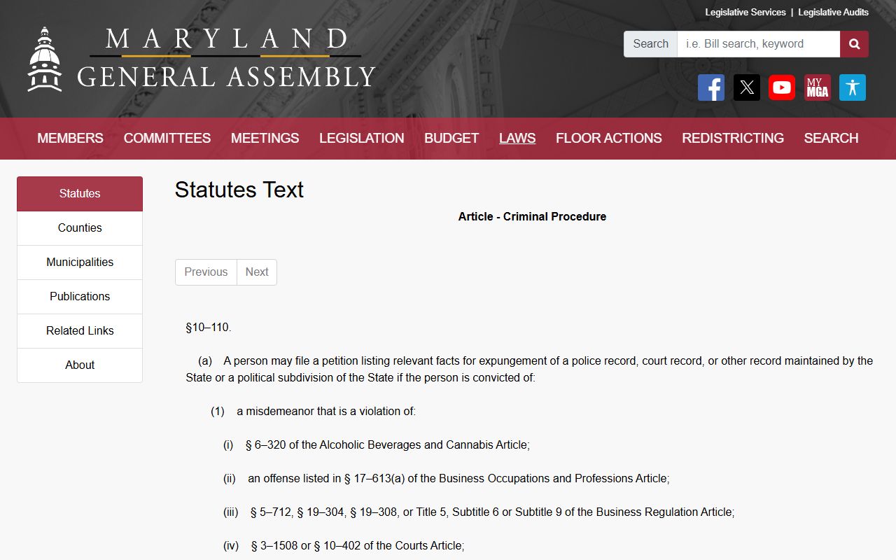 Talbot County criminal court records Maryland shielding statute