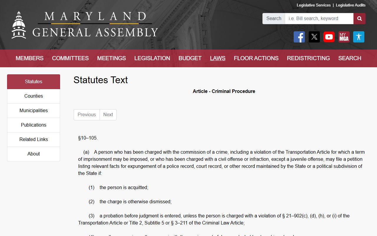 Talbot County criminal court records Maryland criminal expungement statute