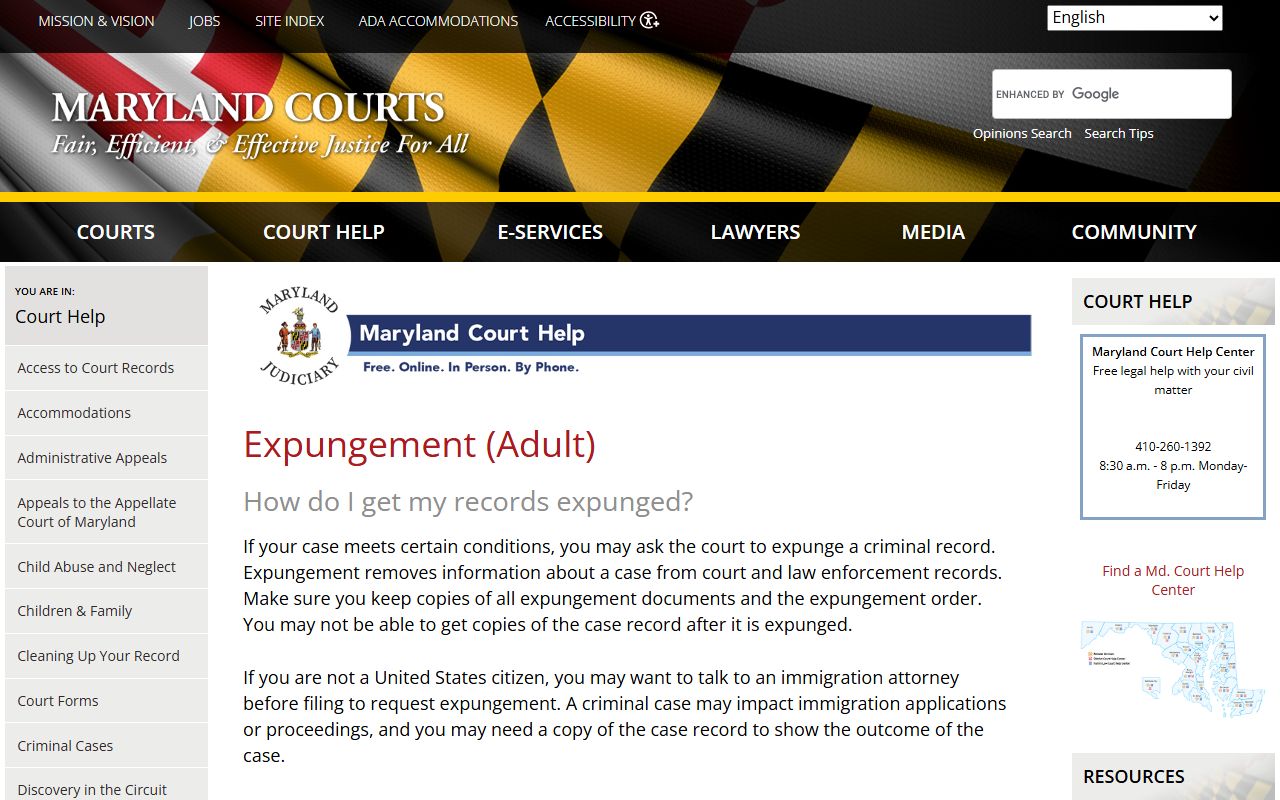 Talbot County Circuit Court records Maryland Judiciary expungement help page