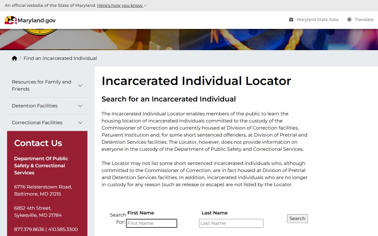 Talbot County inmate records Maryland DPSCS inmate locator