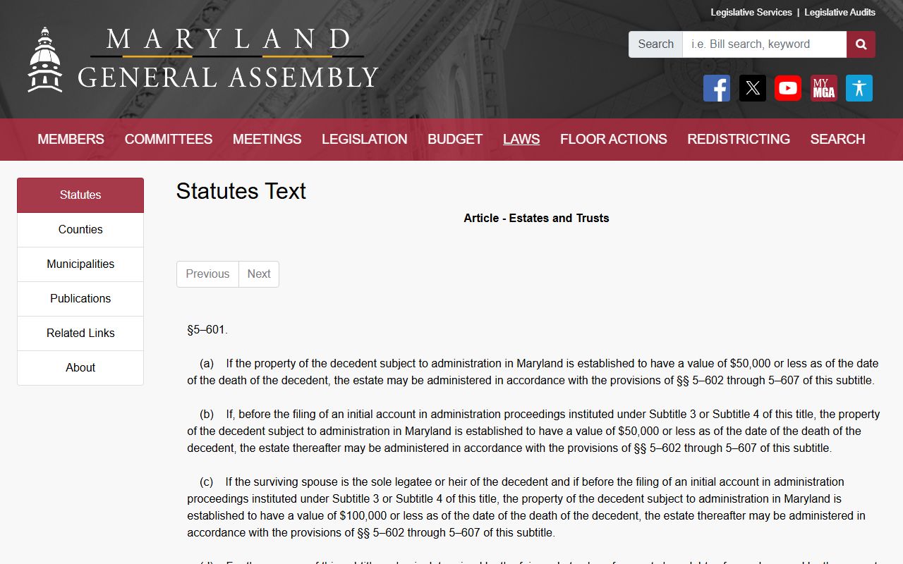 Talbot County probate records Maryland small estate statute