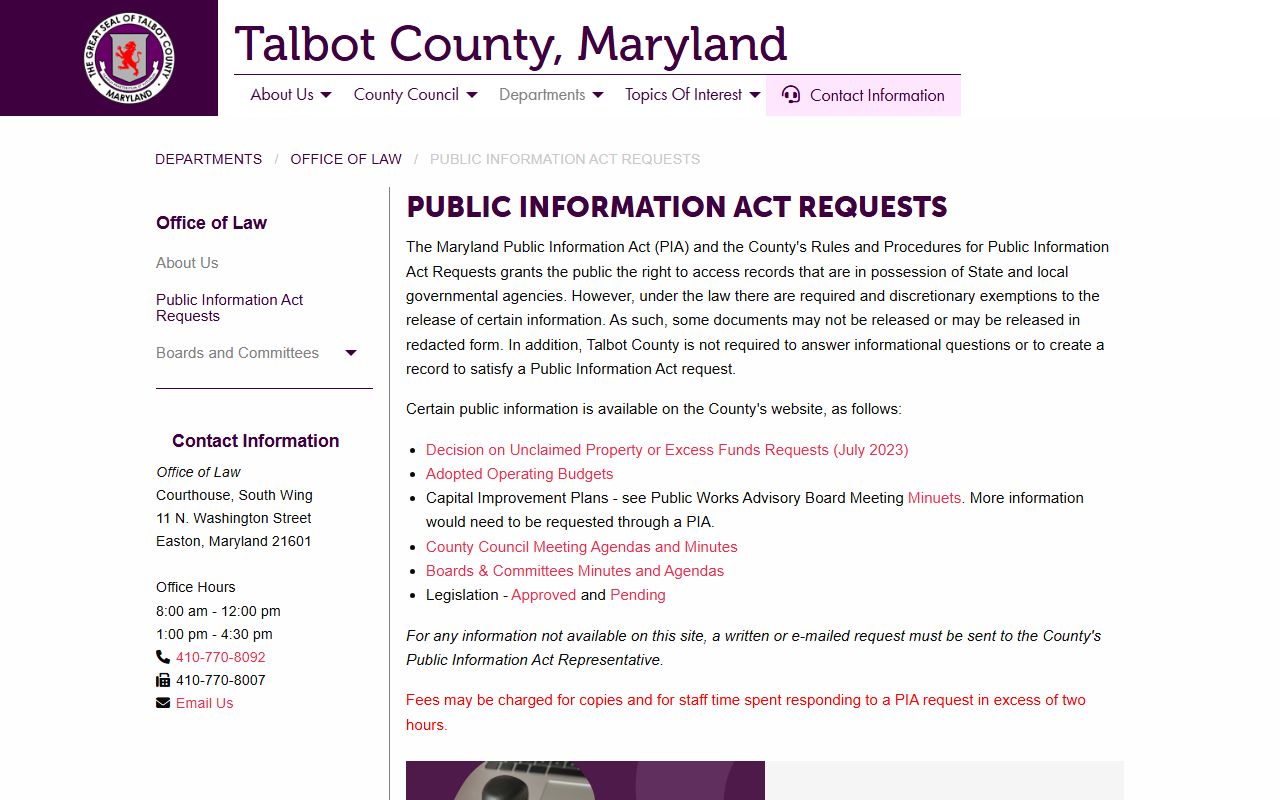 Talbot County warrant records PIA request page